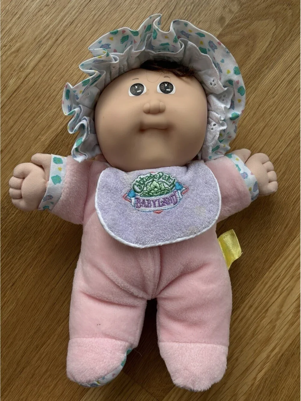 Vintage Babyland 1987 Cabbage Patch Plush Doll Brown Hair Eyes 10” Rattle